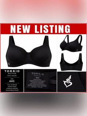 Bra 1  Torrid 44C Black underwire Bra Smooth Back Full Coverage Comfort